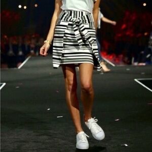 CAbi Black and White Striped Mini Skirt